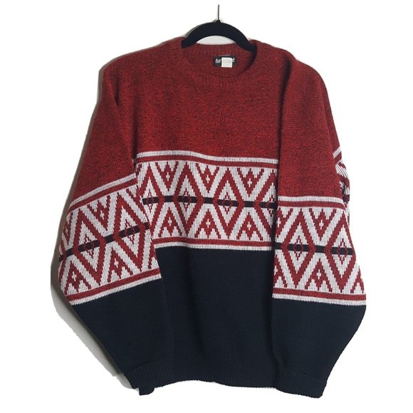 Vintage Turnabout Sweater Size Large Red White Black Acrylic Ski Winter Hipster - Picture 1 of 4